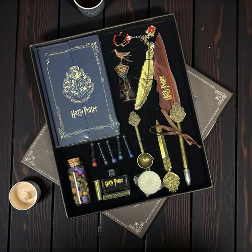 Nostaljik Harry Potter Kahverengi Tüylü Kaligrafi Kalem Defter Ve Mühür Seti