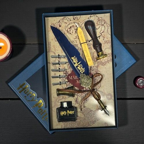 Nostaljik Harry Potter Lacivert Tüylü Dolma Ve Kaligrafi Divit Kalem Seti
