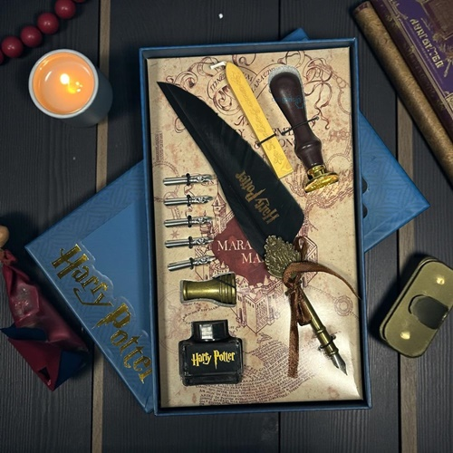 Nostaljik Harry Potter Siyah Tüylü Dolma Ve Kaligrafi Divit Kalem Seti