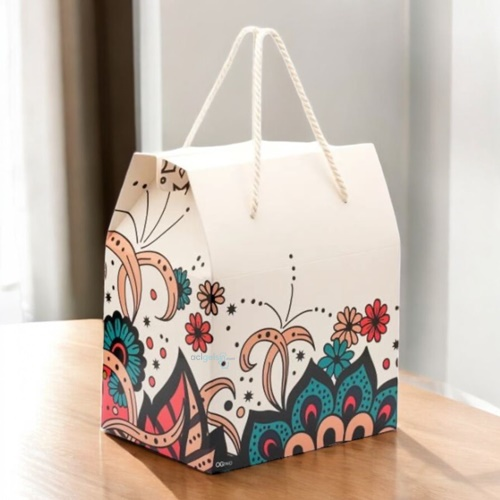 Ogtwo Elite Premium Konsept Tasarım Hediyelik Kutu Çanta Floral Cream Bag