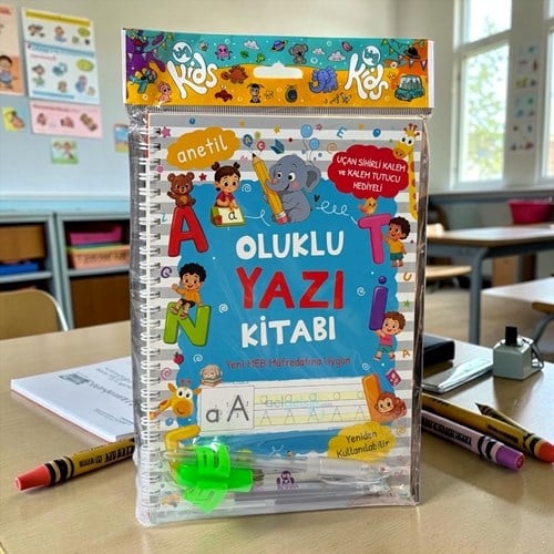 Oluklu Yazı Kitabı (anetil) / Uçan Sihirli Kalem Ve Kalem Tutucu Hediyeli