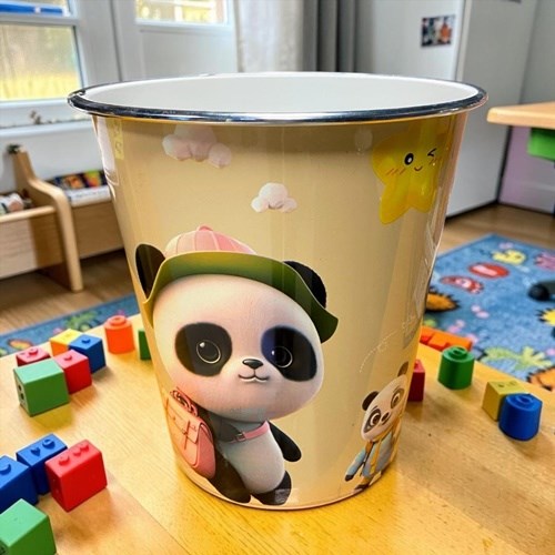 Plastik Çöp Kovası Panda Desenli Baskılı Yuvarlak