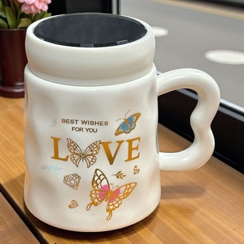 Porselen Kupa Bardak Aynalı Kapaklı Şirin Tasarım Mug