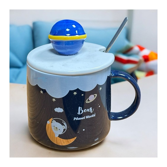 Porselen Kupa Bardak Kaşıklı Bear Planet World