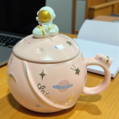 Porselen Kupa Bardak Kaşıklı Şirin Astronot Tasarım Mug