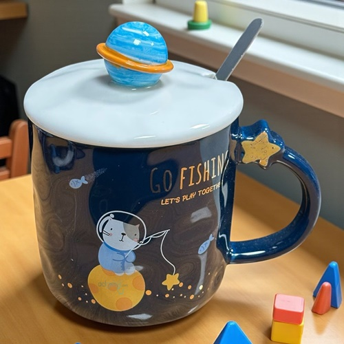 Porselen Kupa Bardak Kaşıklı Şirin Cat Tasarım Mug