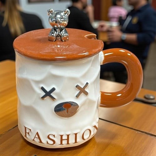 Porselen Kupa Bardak Kaşıklı Şirin Fashion Tasarım Mug