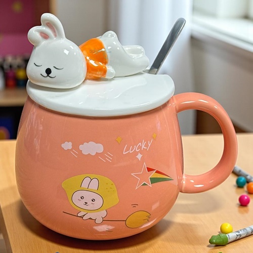 Porselen Kupa Bardak Kaşıklı Şirin Lucky Tasarım Mug