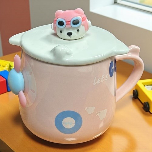Porselen Kupa Bardak Kaşıklı Şirin Pilot Tasarım Mug