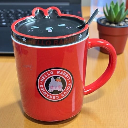 Porselen Kupa Bardak Kaşıklı Şirin Rabbit Tasarım Mug