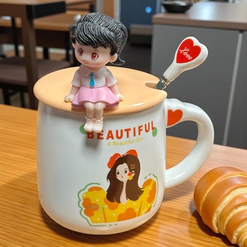 Porselen Kupa Bardak Kaşıklı Şirin Tasarım Mug