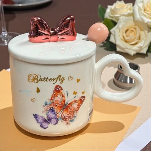 Porselen Kupa Bardak Kaşıklı Şirin Tasarım Mug