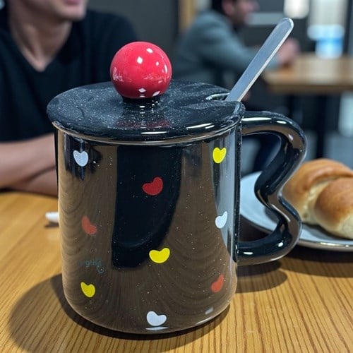 Porselen Kupa Bardak Kaşıklı Şirin Tasarım Mug