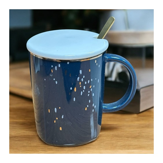 Porselen Kupa Bardak Kaşıklı Yaldızlı Mug