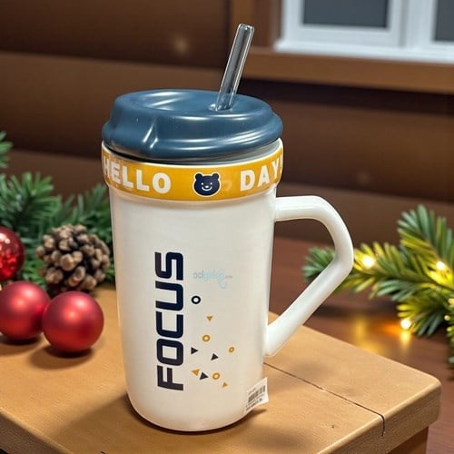 Porselen Kupa Bardak Pipetli Şirin Tasarım Mug