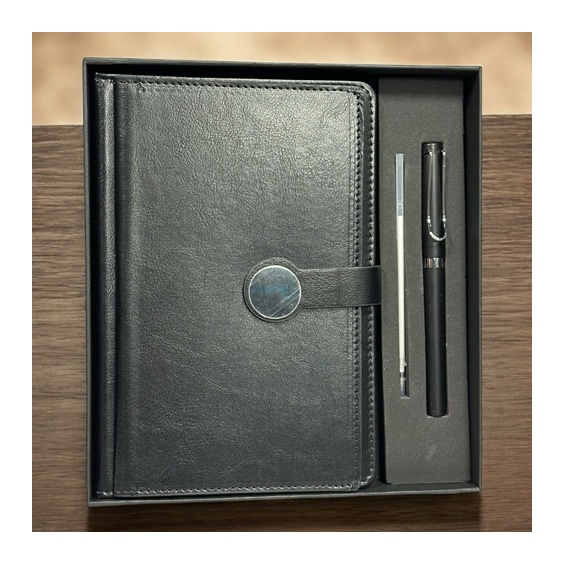 Premium Deri Siyah Defter Ve Beyaz Kalem Seti