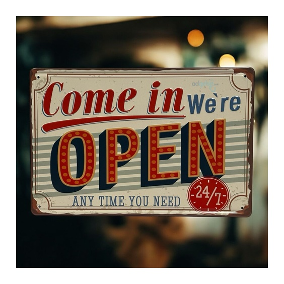 Retro Come İn We're Open Metal Kabartma Plaka