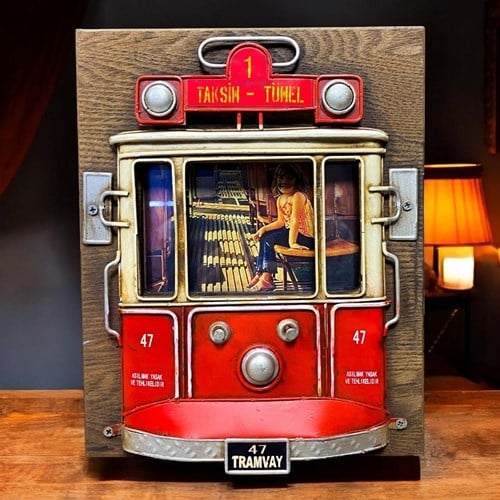 Retro Dekoratif Metal Çerçeve Tramvay Dekorlu
