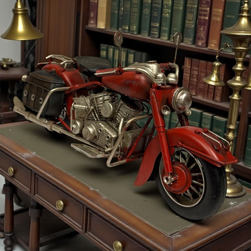 Retro Dekoratif Metal Chopper Motosiklet Kırmızı