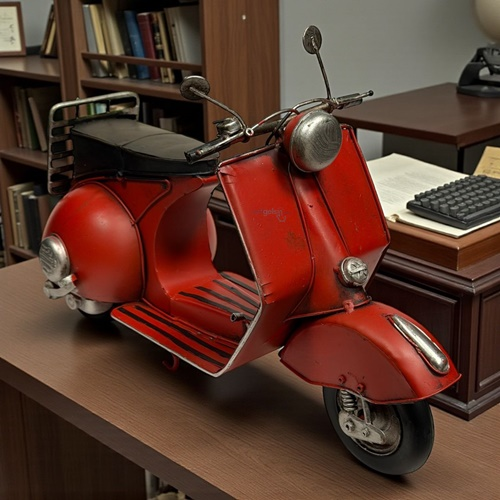 Retro Dekoratif Metal Kırmızı Scooter