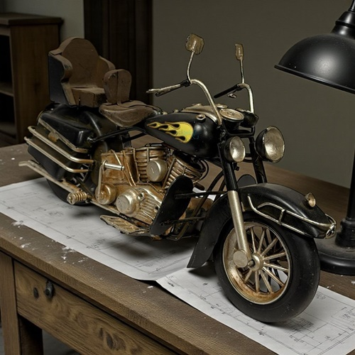 Retro Dekoratif Metal Motosiklet Siyah