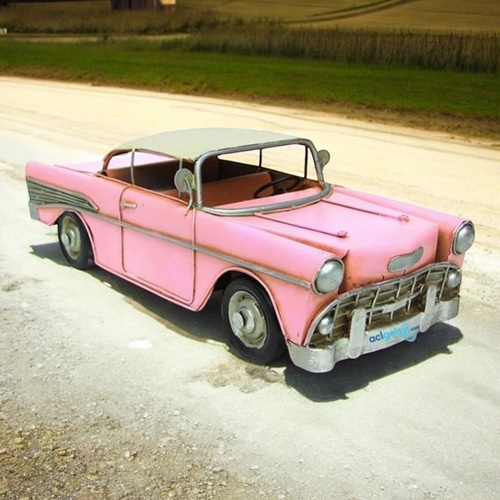 Retro Dekoratif Metal Pembe Araba C0767