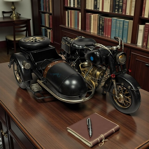 Retro Dekoratif Metal Siyah Motosiklet Sepetli