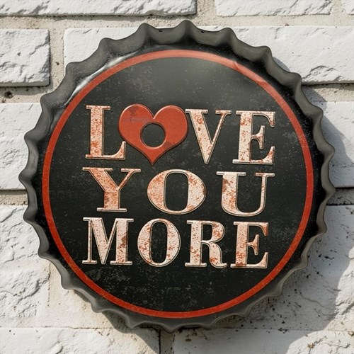 Retro I Love You More Şişe Kapak Model Metal Pano