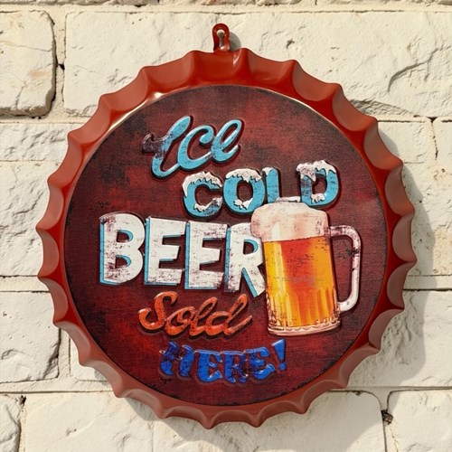 Retro Ice Cold Beer Şişe Kapak Model Metal Pano