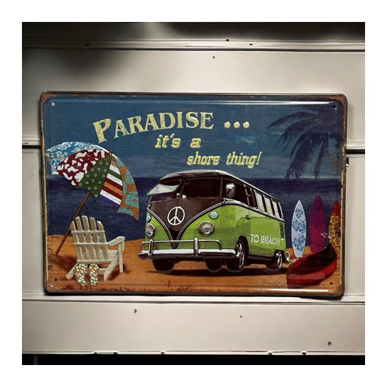 Retro Paradise Wolksvagen Metal Kabartma Plaka