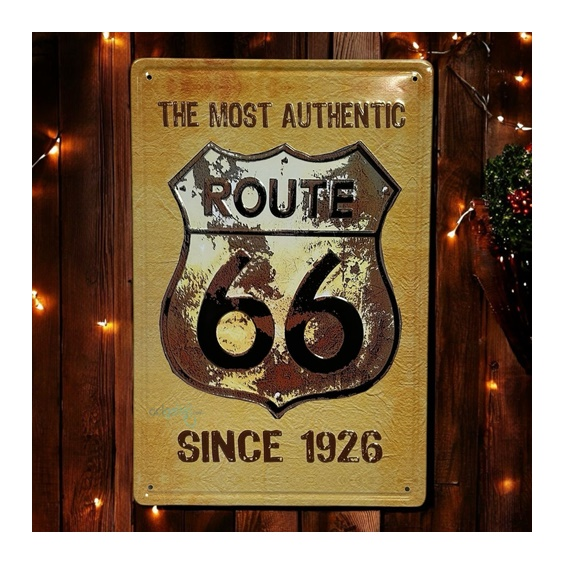 Retro Route 66 Metal Kabartma Plaka