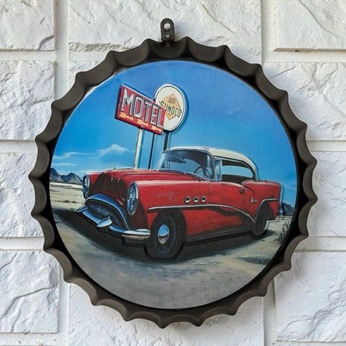 Retro Sunoco Motel Şişe Kapak Model Metal Pano