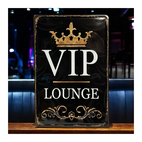 Retro Vip Lounge Metal Kabartma Plaka