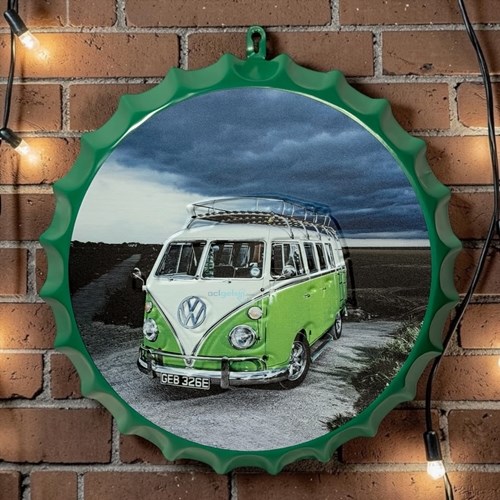 Retro Volkswagen T1 Minibüs Şişe Kapak Model Metal Pano