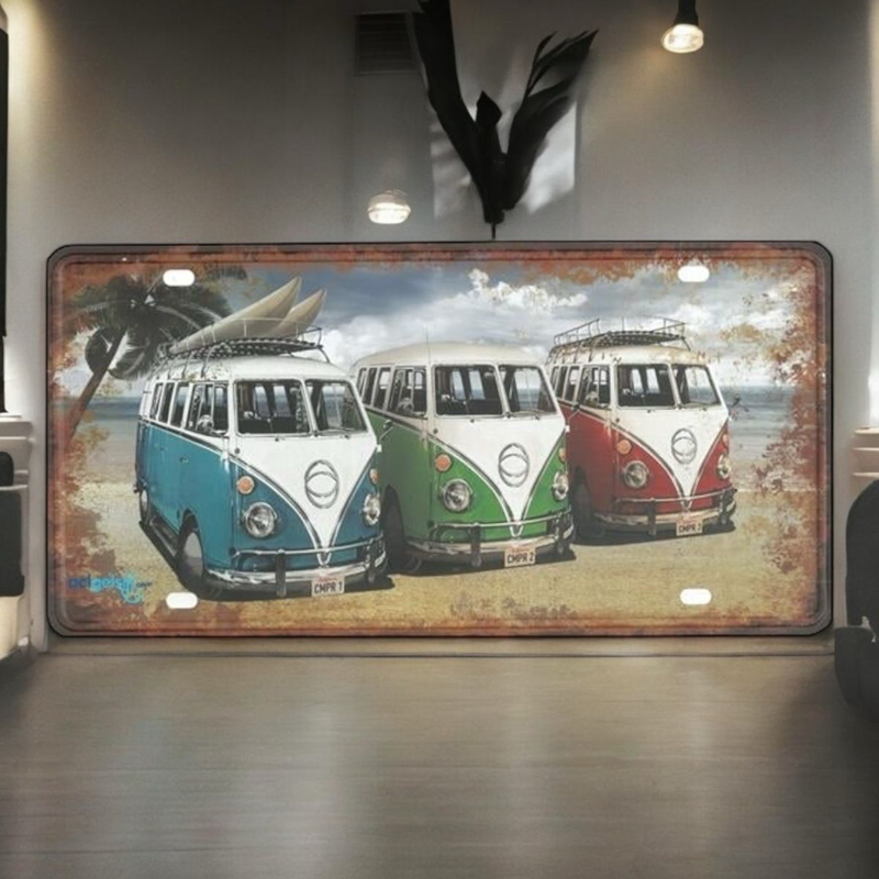 Retro Wolksvagen Metal Kabartma Plaka