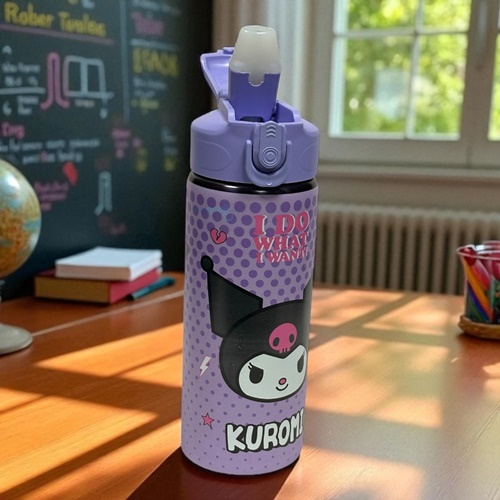 Sanrio Kuromi Pipetli Çelik Matara Lila