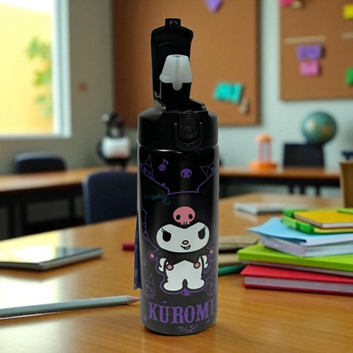 Sanrio Kuromi Pipetli Çelik Matara Siyah