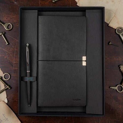 Scrikss Toledo Premium Defter C7 Siyah - 108 Prestige Mat Siyah Tükenmez Kalem Seti