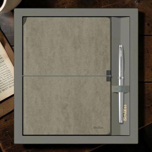 Scrikss Verona Yeşil A5 Çizgili Defter - 800m Roller Titanyum Krom Set