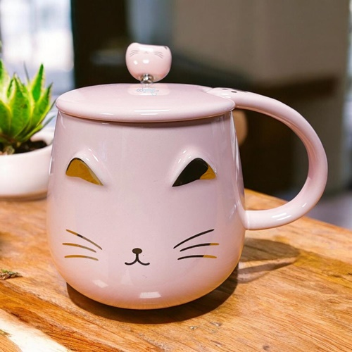 Sense Kedi Kupa Kapaklı Kaşıklı Pembe