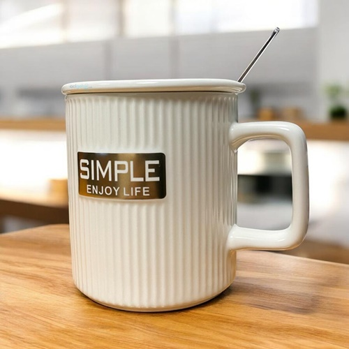Sense Seramik Kupa Kapaklı Kaşıklı Simple Enyoj Life