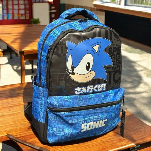 Sonic The Hedgehog Yazı Desenli Okul Çantası