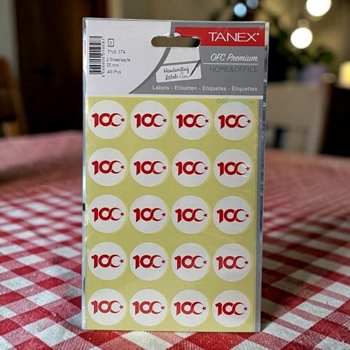 Tanex 25mm 100 Yıl Logolu Beyaz Opak Etiketi 2 Yaprak