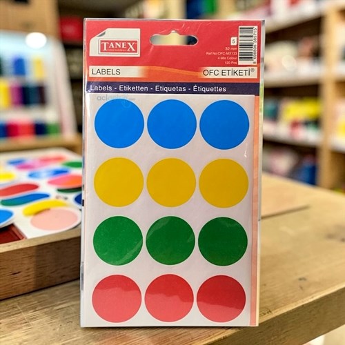 Tanex Ofis Etiketi Yuvarlak Renkli 32mm 120 Parça 5 Yaprak