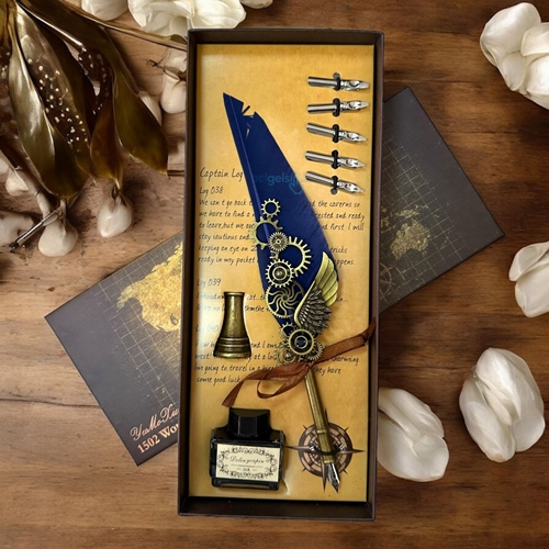 Tuna Hattat Kalem Set Tüylü Kutulu Mavi