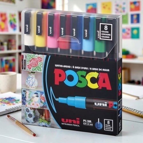 Uni Posca 0.9-1.3 Su Bazlı Boyama Markörü Anarenk 8 Li