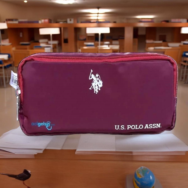 Us Polo Çift Gözlü Kalem Çantası Bordo