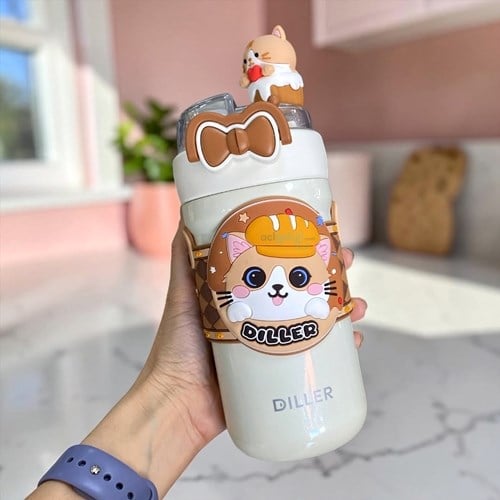 Vagonlife 490 Ml Kedi Figür Çelik Termos Paslanmaz Desenli Sızdırmaz