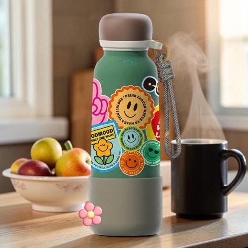 Vagonlife 550 Ml Pipetli Çelik Termos Sticker Desenli