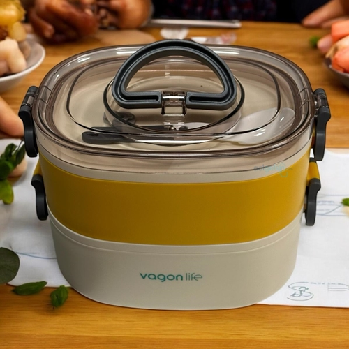 Vagonlife Paslanmaz Çelik Beslenme Kabı 1900 Ml Sarı-krem